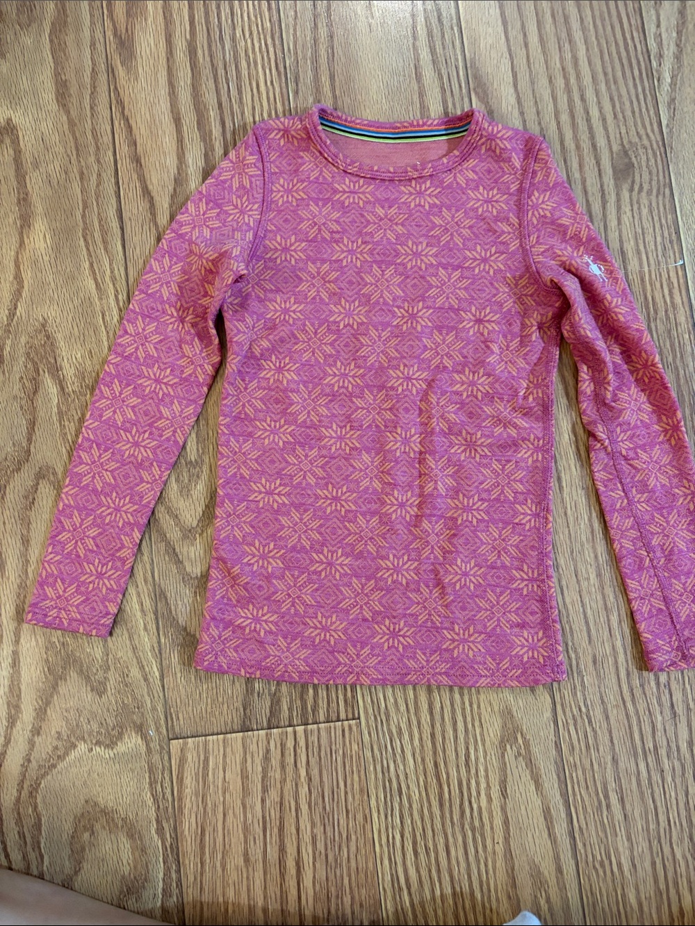 Smartwool Kids' Long-Sleeve Pink Patterned Crew Neck Tee